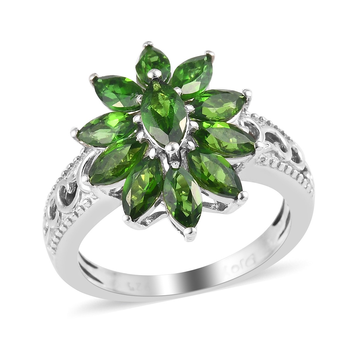 925 Sterling Silver Platinum Over Chrome Diopside Ring Jewelry Size 8 Ct 1.4
